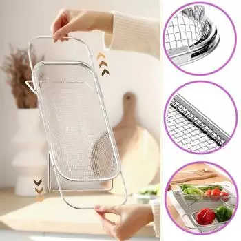 Stainless Steel Strainer Basket Colander Basket Colander with Fine Mesh Fruits Vegetables Strainer Basket Expandable Over Sink