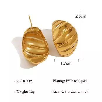 Stainless Steel Stud Earrings Electroplated 18K Gold Threaded Wide-Sided Croissant Earrings Titanium Steel Earrings