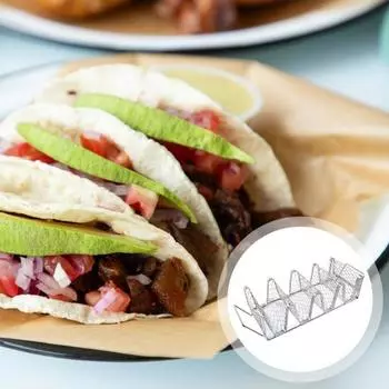 Держатели для тако из нержавеющей стали Подставка для тако-оболочек для выпечки в духовке Нержавеющие подносы для тако вмещают 4 тако Подставка для хрустящих оболочек серебряный