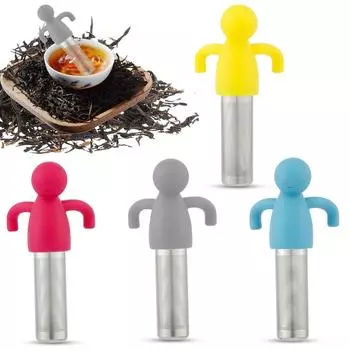 Stainless Steel Tea Sieve New Human Shaped Tea Sieve Kitchen Accessory Filter Accessories Supplies Humidifier Pet Products Bar светло-желтого