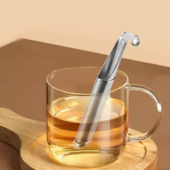 Ситечко для чая из нержавеющей стали с длинной ручкой и крючком для заварки вкладышей для офиса