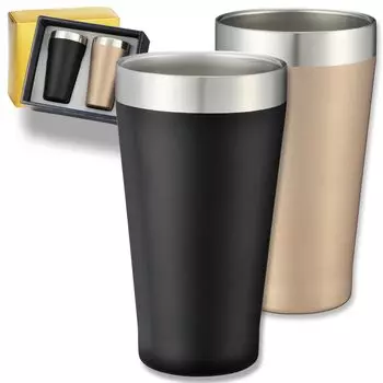 Stainless Steel Tumbler Pair 340ml 2 Color Set Thermo Mug Tumbler Vacuum Insulated 2 Layer Stylish Matte Gold Black Present Box Warm/Cold & (Gift