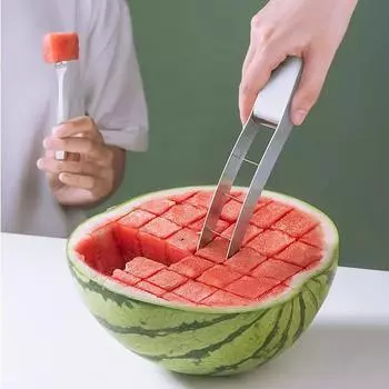 Stainless Steel Watermelon Cube Cutter Watermelon Slicer Safe Watermelon Fruit Cutter Knives Melon Cutter for Kitchen Gadget