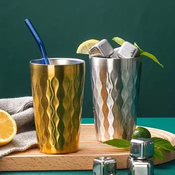 Stainless Steel Wave Pattern Beer Mugs Double Wall for Tea Thicken Metal Wine Coffee Cold Drinks Water Cup Tumbler Bar Drinkware 175-350ml