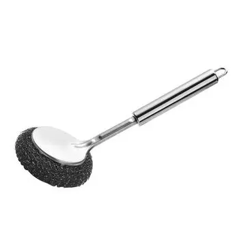 Stainless Steel Wool Scrubber with Long Handle for Cleaning Dishes Scrubbing Scouring Brush for Kitchen Pots Pans Sink