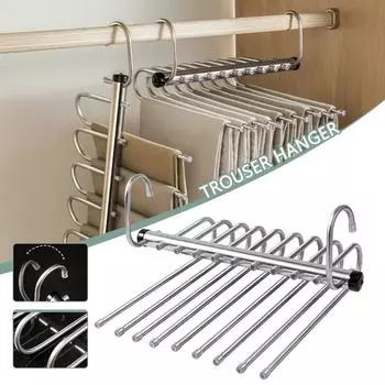 Stainless Steels Pants Hanger Space Saving 5/9 Tier Closet Organizers for Jean,Trouser,Scarf,Multi Clothes Rack in One Storage Stainless Steel