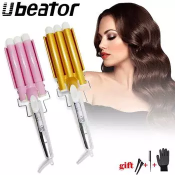 Стайлер для завивки волос с керамическим покрытием Gold-25MM-EU Plug золотой