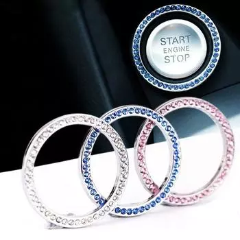 Стайлинг автомобиля, наклейка с эмблемой запуска двигателя, стопорное кольцо, горный хрусталь, кнопка зажигания, ручка ключа автомобиля, внутренняя блестящая кнопка, авто декоративная серебряный