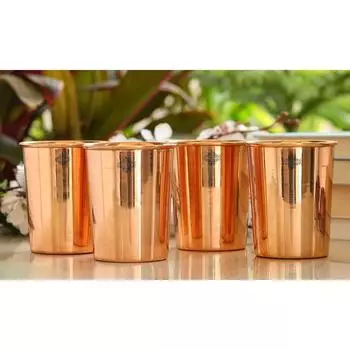 Стакан 275 мл, Медная посуда для напитков и сервировки, Идеально подходит для питья воды, Прекрасный вариант для подарка на фестивали и особые случаи, Набор из 4 штук