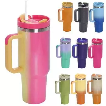 Стакан 40 унций, 1200 мл с ручкой-соломинкой, большая емкость, градиент цвета, герметичная изоляция, нержавеющая сталь