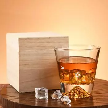 [Батон] Гора. Fuji Glass 270 мл Премиальное стекло Кирико ручной работы в коробке из павловнии (1 стакан рокс «Сакура Кирико») белый