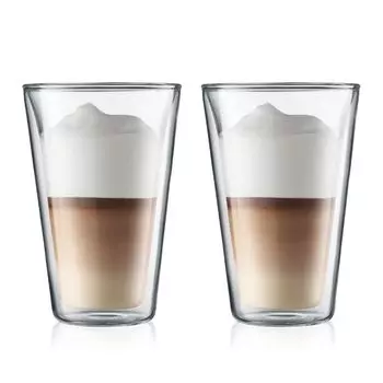 Стакан BODUM Glass Cup Tumbler BODUM CANTEEN с двойными стенками, 400 мл, набор из 2 стаканов, изоляционная двойная структура, термостойкое стекло, безопасно для микроволновой печи, безопасно для духовки чистый