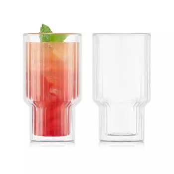 Стакан BODUM Glass Cup Tumbler NAVALIA с двойными стенками 250 мл, набор из 2 стаканов, сохраняющих тепло и холод, с двойной структурой, термостойкий, складной