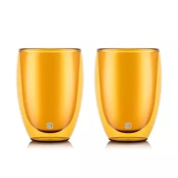 Стакан BODUM Glass Cup Tumbler PAVINA Pavina Double Wall Glass 350ml Lemon Набор из 2 стаканов из термостойкого стекла с двойными стенками, сохраняющего тепло и холод лимон