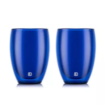 Стакан BODUM Glass Cup Tumbler PAVINA с двойными стенками, 350 мл, цвет Candy Blue, набор из 2 шт., термостойкое стекло с двойными стенками, подходит для использования в микроволновой печи и духовке