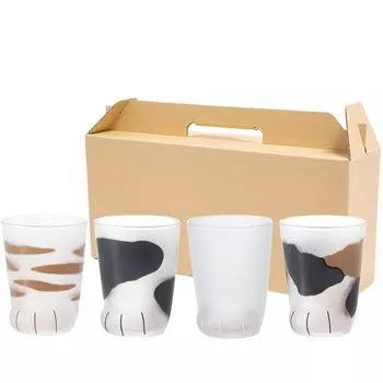 Стакан Coconeco стеклянный Coconeco котенок 4 узора ассорти в специальной коробке ручной работы, сделанной в Японии [230 мл / набор],