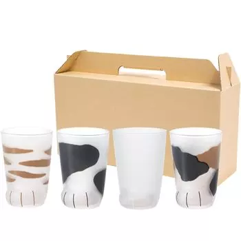 Стакан Coconeco стеклянный Coconeco родительский кот 4 узора ассорти в специальной коробке ручной работы, сделанной в Японии [300 мл / набор],