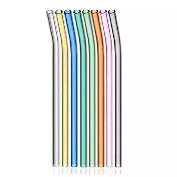 Стакан для бара 8 мм 10 мм, прямой/изогнутый, прозрачный, разных цветов, многоразовый, для дома, жизни, эко, толстые стеклянные соломинки для вечеринок Clear 8mm*180mm/Curve