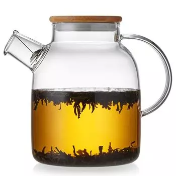 Стакан для чая Pokaro, большой, прямого огня, бамбуковый цилиндрический стакан, черный, зеленый, с изображением фруктовых листьев, поставляется с чайником для заваривания чая, термостойким чайником, чайником, чистый