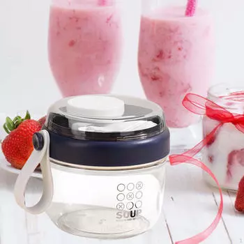 Стакан для хранения продуктов с крышкой и ложкой для овса 650 мл портативный контейнер салат молоко синий