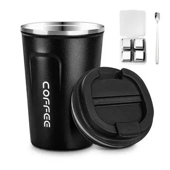 Стакан для кофе, кружка с кубиками льда, термоизоляция, кружка из нержавеющей стали VKING, бутылка с крышкой, вакуумная изоляция, 380 мл, черная, переносная кружка, переносная