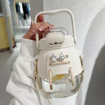 Стакан для питья на открытом воздухе для девочек, 1,2-2,2 л, милая бутылка для воды с соломой, портативная герметичная кружка, спортивная чашка большой емкости 1.2L Without Sticker белый