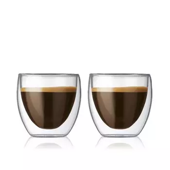 Стакан для стакана BODUM Glass PAVINA с двойными стенками, 80 мл, набор из 2 стаканов, изоляционная двойная структура, термостойкое стекло, можно использовать в микроволновой печи, в духовке, в посудомоечной машине