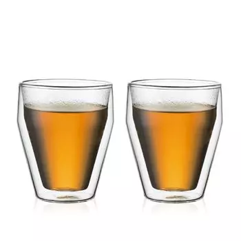 Стакан для стакана BODUM TITLIS с двойными стенками, 250 мл, набор из 2 стаканов, сохраняющих тепло и холод, с двойными стенками, термостойкое стекло, подходит для использования в микроволновой печи и духовке чистый