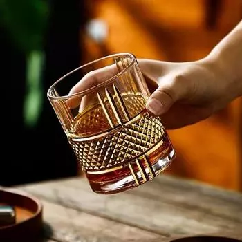 Стакан для виски с золотой отделкой, бокалы Old Fashioned Rocks, стаканы, стеклянная посуда для коктейлей: скотч, бурбон, джин, вольдка, бренди 320ml