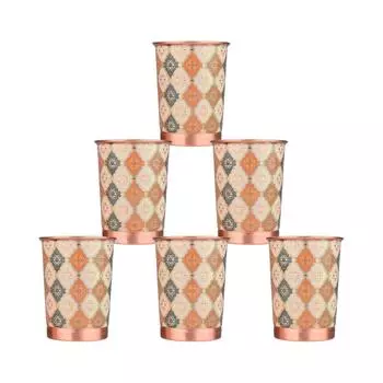 Стакан для воды 250 мл с защитой от ржавчины для домашнего и офисного использования. Польза для здоровья в Аюрведе и йоге. Набор из 6 стаканов. (Королевское золото)