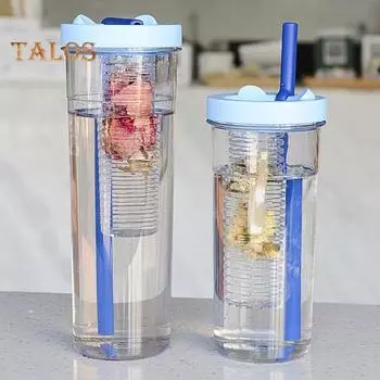 Стакан для воды 670/800 мл, прочный, удобный, практичный, для летней школы, бутылка для воды с соломинкой для офиса L синий