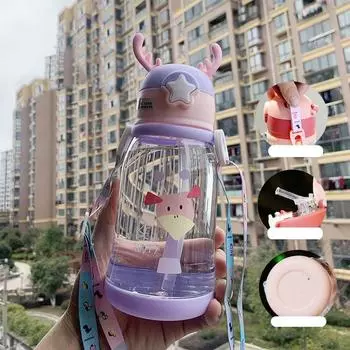 Стакан для воды большой емкости, летний детский сад, пластиковый стакан в форме рогов оленя с соломинкой для детей, оленей Deer Pattern