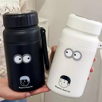 Стакан для воды большой емкости на один литр, переносной чайник для улицы, нержавеющая сталь, дизайн в виде веревки, для дома, офиса, путешествий, фитнеса 1000ML чёрный