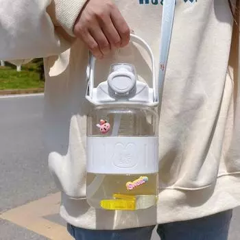 Стакан для воды для женщин, большой емкости, портативный, с двойной трубочкой для питья, квадратный, для лета, для путешествий, чайник, спортивная бутылка 1300ml