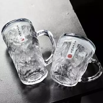 Стакан для воды Glacial Streak Glass с крышкой и ручкой, бытовая термостойкая стеклянная чашка, высококачественный внешний вид, чашка для напитков, пива, чая 310ml - 360ml