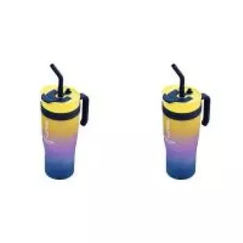 Стакан для воды Gradient Water Tumbler объемом 1200 мл с ручкой и трубочкой в подарок для мальчиков и девочек (синий)