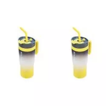Стакан для воды Gradient Water Tumbler объемом 1200 мл с ручкой и трубочкой в подарок для мальчика и девочки (желтый)