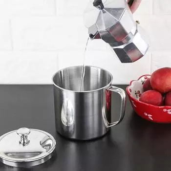 Стакан для воды из нержавеющей стали с ручкой-крышкой, кружка для горячих и холодных напитков для кемпинга, пикника, барбекю, устойчивый к коррозии, легкоочищаемый, одностенный, воздушный, пивной стакан 8 cm