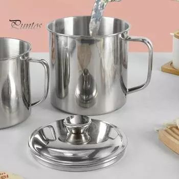 Стакан для воды из нержавеющей стали с ручкой-крышкой, кружка для горячих и холодных напитков для кемпинга, пикника, барбекю, устойчивый к коррозии, легкоочищаемый, одностенный, воздушный, пивной стакан 8 cm