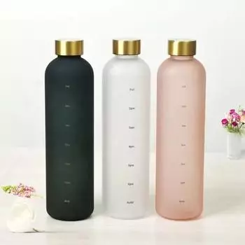 Стакан для воды на открытом воздухе, спортивная бутылка для воды, матовый пластиковый стакан для космоса со шкалой времени, 1000 мл, большой емкости 1000ml розовый