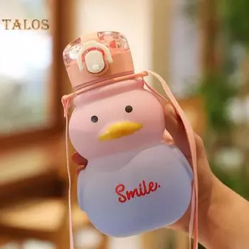 Стакан для воды с ремешком и соломинкой, милый, быстро открывающийся, для питья, для студентов синий