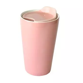 Стакан Dolce Duo керамический двойной структуры термоизоляция с крышкой 310 мл розовый подарок на день рождения DAM-127