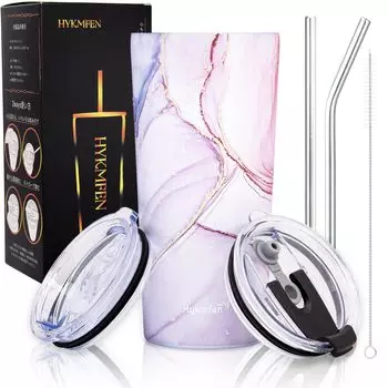 Стакан HYKMFEN с 2 типами крышек и вакуумной двойной крышкой из нержавеющей стали для герметичных трубочек, 600 мл, изолированный, тепло/холод, стальной, многослойный, с защитой от проливания,