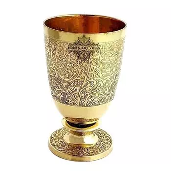 Стакан из чистой латуни с дизайном кубка - 350 мл, Рельефный, Для питья и подачи воды, Йога и Аюрведа, 1 штука