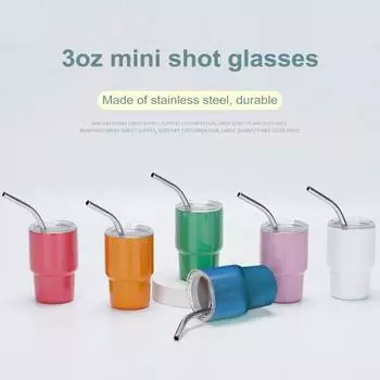 Стакан из нержавеющей стали с соломенной крышкой, цветная изолированная чашка на 3 унции для коктейлей, соков, кофе, многоцелевой дизайн белый