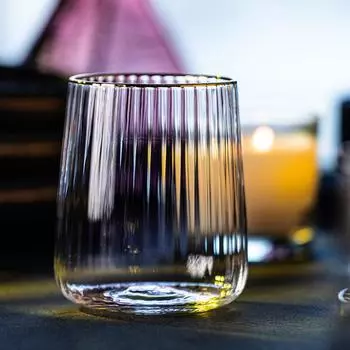 Стакан из прозрачного стекла с золотой каймой Бокал для вина Большой полосатый стакан для молока, сока, газировки, пива Стакан для воды Стакан для коктейля Домашняя вечеринка Стеклянная посуда 450-600ml