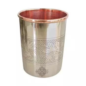 Стакан из стали, меди и стекла, с тисненым дизайном, 250 мл