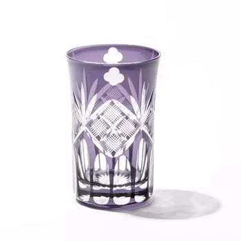 Стакан Kobo Edo Kiriko Yotsuba Genroku Crest в деревянной коробке, сделано в Японии [Официальный представитель Таймуро] (Эдо Пурпурный) ТБ90619-4М