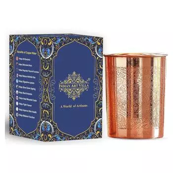 Стакан простой из чистой меди с тиснением, вода питьевая, йога аюрведа, объем - 300 мл