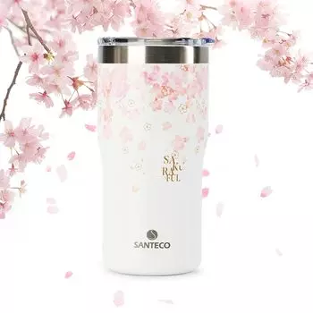 Стакан SANTECO TROSA вакуумный с широким горлом из нержавеющей стали BPA для питья, белая серия, изолированный, крышка, изоляция холода и тепла, стильный, сталь 18/8,